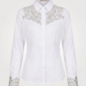 camisa blanca con apliques plateados